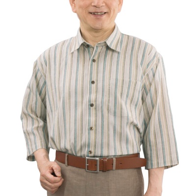 ＜日本直販＞ 紳士亀田ちぢみ織り七分袖スタンドシャツ