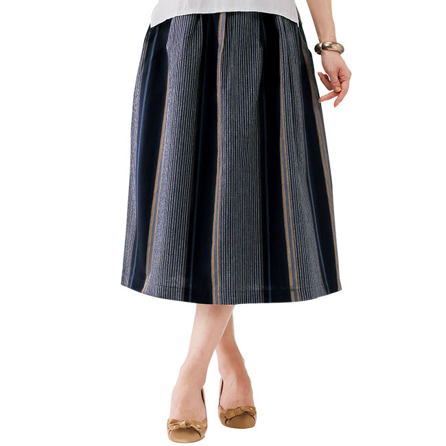 伝統亀田縞のゆったりスカート