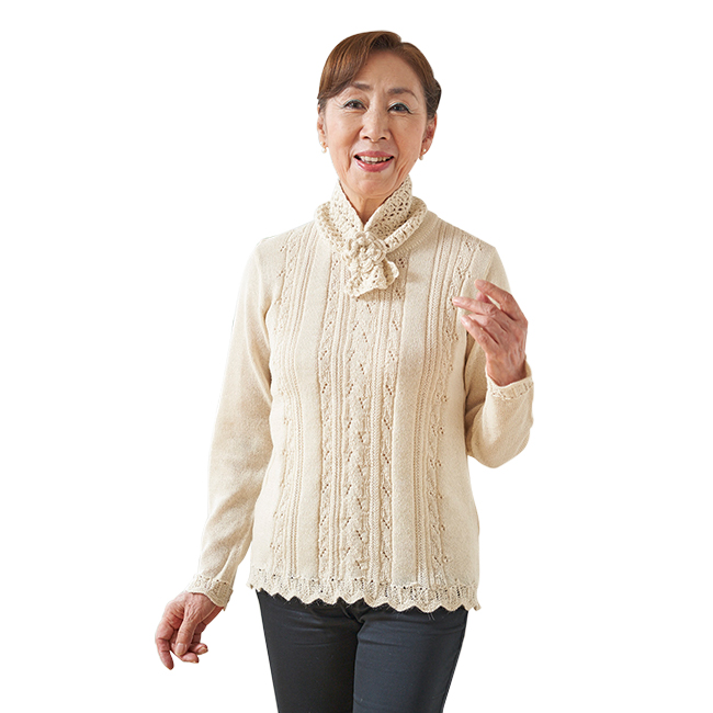 ＜日本直販＞ アルパカ100% 手編みセーター（ミニマフラー付き）